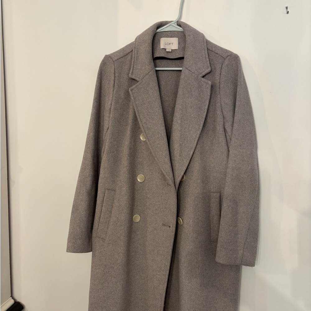 LOFT Women's Wool Blend Gray Trench Coat